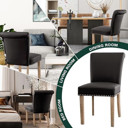 CHUN YI Dining Chairs Set of 6, Faux Leather Dining Room Chairs, Upholstered Modern Kitchen Parsons Chairs for Dining Room with Sturdy Wood Legs, Vintage Grey
