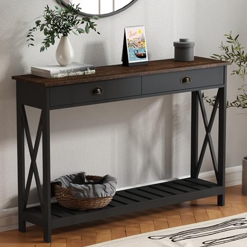 ChooChoo Console Table with Drawer for Entryway with Stable X Supports