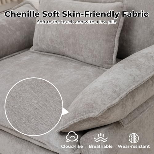 Oversized Accent Chair,Modern Chenille Cloud Sofa Chair with Deep Seat,Upholstered Armchair with Extra Thick,Comfy Accent Chair Reading Chair for Living Room Bedroom Apartment Lightgrey