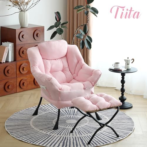 Tiita Lazy Chair with Ottoman, Comfy Reading Accent Chair, Pink