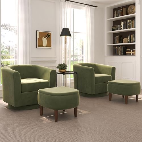 360° Swivel Accent Chair with Storage Ottoman Set of 2