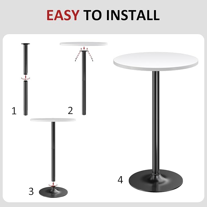 Furmax Bistro Pub Table Round Bar Height Cocktail Table for Home Bar, Round Bar Tables for Party, Dining Room, Living Room and Wedding, Metal Base MDF Top, 40.6 Inch Height (2, White-1)