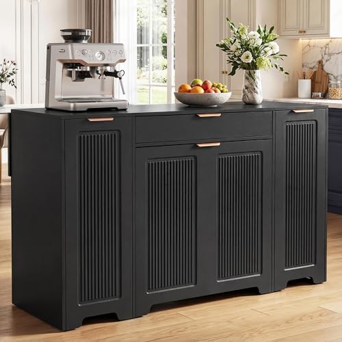 YITAHOME Expandable Kitchen Island with Hidden Trash Cabinet