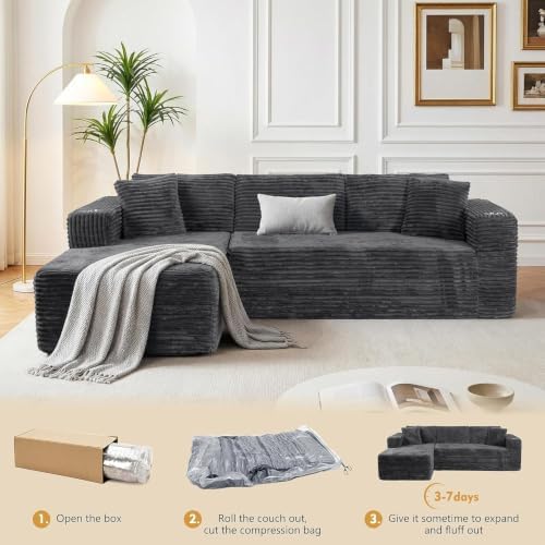 JAMFLY 103" Modular Sectional Sofa for Small Spaces, No Assembly, Gray