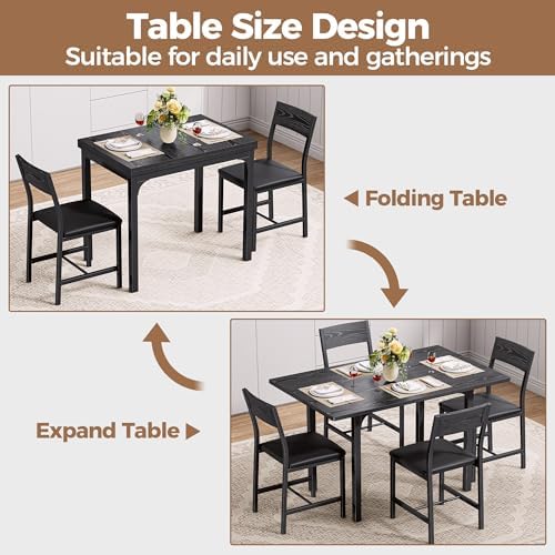 IRONCK Dining Table Set for 4, Extendable Kitchen Table Chairs Set of 4