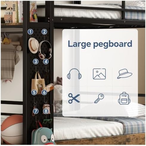 Twin Over Twin Metal Bunk Bed with Storage Station & Rolling Drawers