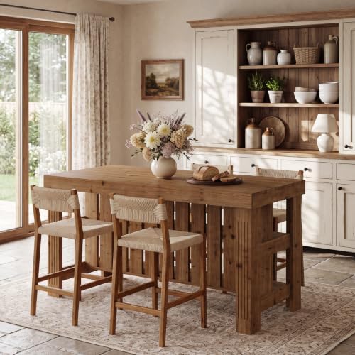 63" Solid Wood Kitchen Island with Storage and Seating, 3-Tier