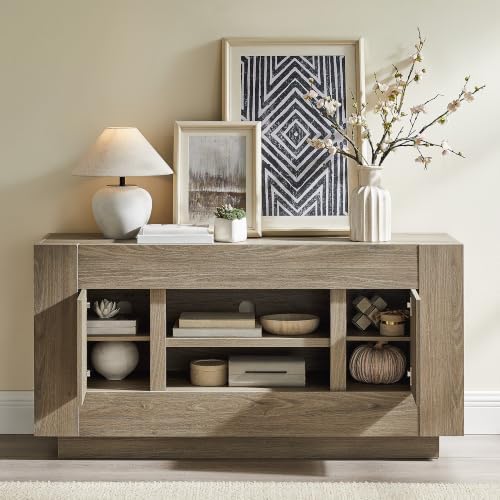 OKD Modern 55" TV Stand for 65" TV, Thick Block Media Console, Alder Grey