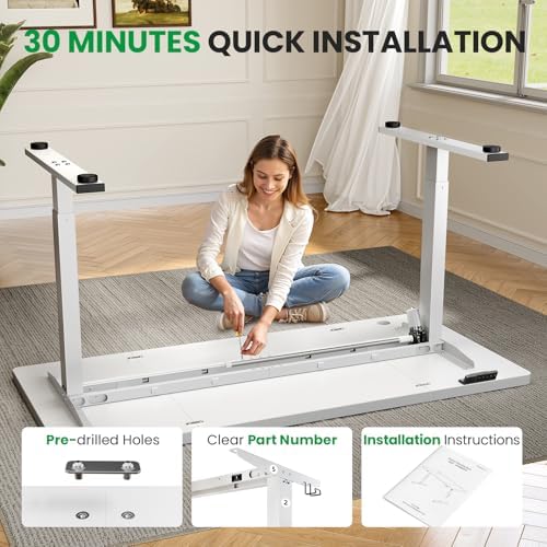 White 60x28 in Electric Standing Desk, 1 Inch Thick Tabletop