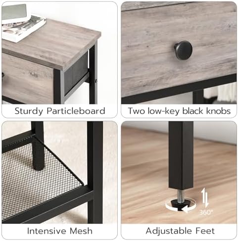 HOOBRO 29.5" Narrow Console Table with 2 Fabric Drawers, Sofa Table, Small Entryway Table with 3-Tier Storage Shelves, Behind Couch Table, for Living Room, Hallway, Greige and Black BG72XG01