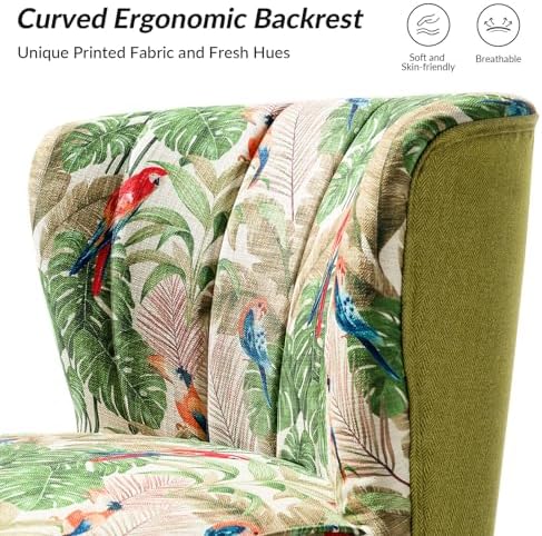 HULALA HOME Accent Chair with Golden Metal Legs, Comfy Tufted Wingback Living Room Chair Floral Fabric Small Armless Side Chair, Upholstered Slipper Chair for Bedroom, Reading Room Flower Print
