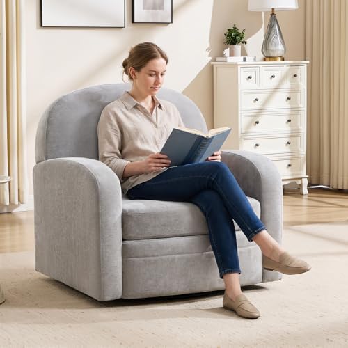 CANMOV 360° Swivel Accent Chair, Modern Single Swivel Armchair, Light Grey
