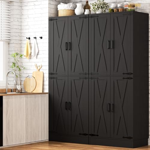 Unikito 71" Tall Kitchen Pantry Cabinet with Farmhouse Barn Doors | Storage Drawer, 4 Adjustable Shelves, Freestanding Cupboard for Kitchen, Dining Room, Living Room, Bathroom, Utility Room