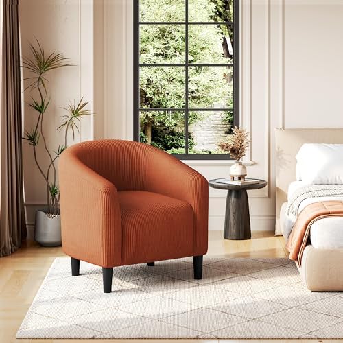 Yaheetech Small 25.5in Wide Corduroy Barrel Accent Chair, Brick Red