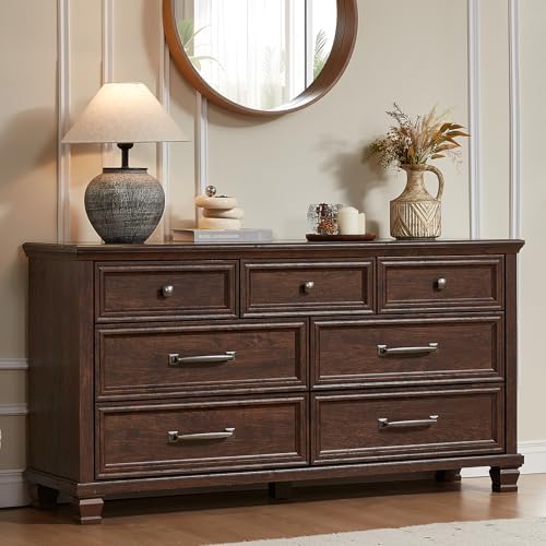 SAVOR LIFE Farmhouse Dresser and Nightstand Sets 3 Piece, Walnut