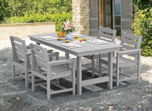 SERWALL 5 Pcs HDPE Patio Dining Set, Light Gray