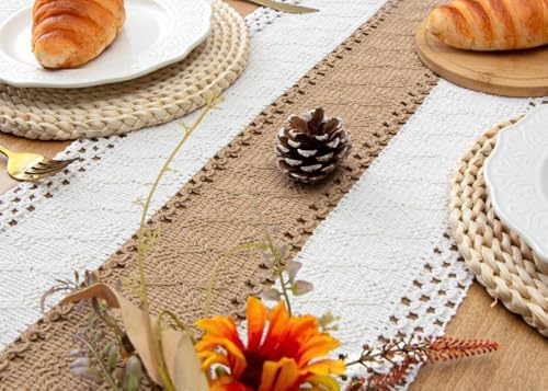 FEXIA Boho Table Runner for Fall Home Decor 12x90 Farmhouse Woven Runner
