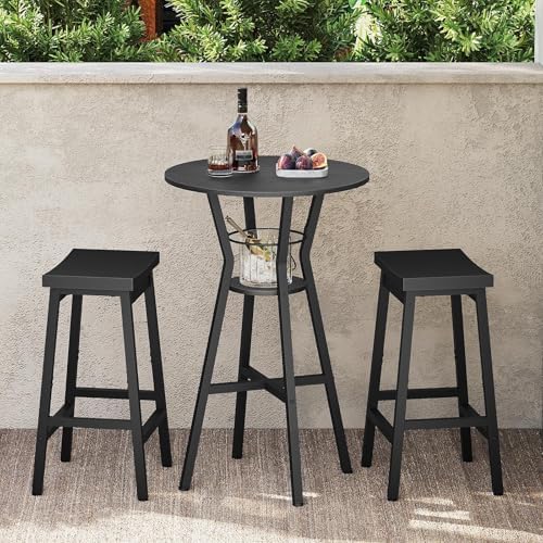 YATINEY Bar Table, 2-Tier Round High Top Table, Pub Table, Home Bar Counter Height, Bistro Tables, for Kitchen, Living Room, Meeting Room, Pub, Black BT03BB