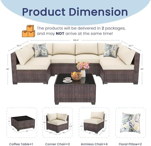 7 Piece Outdoor Patio Sectional Furniture Set, Modular Wicker Outdoor Couch