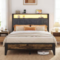 OLEVS Full Size Bed Frame with Headboard, LED Light & Charging Station