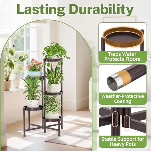 iDavosic.ly Plant Stand Indoor Outdoor, 5 Tier Metal Corner Shelf, Bronze