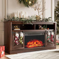 YESHOMY Farmhouse Fireplace TV Stand for TVs up to 65+ Inch, Dark Brown