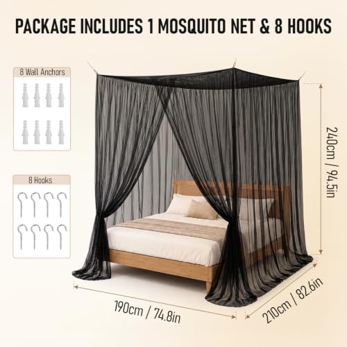 Canopy Bed Curtains for Full Queen King Size Bed, Mosquito Net for Bed