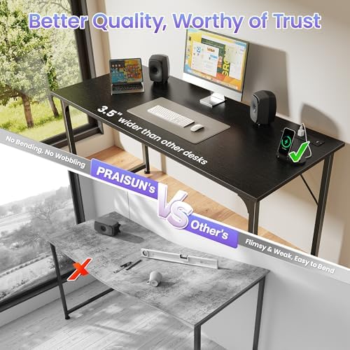 PRAISUN 55 X 20 Inch Computer Desk, Power Outlets, USB-C, Black