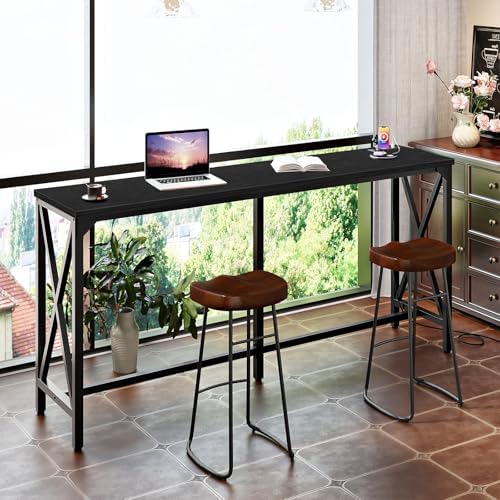 CHOEZON 63'' Bar Table, Kitchen Dining Table with Power Outlet and Footrest, Industrial Style, for Pub, Living Room, Black TBT07UBB