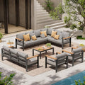 Aluminum Outdoor Patio Furniture Set, 11 Seats Patio Conversation Sets, Oversized Outdoor Sectional with Washable Thick Cushions & Coffee Table for Backyard, Garden and Poolside, Gray