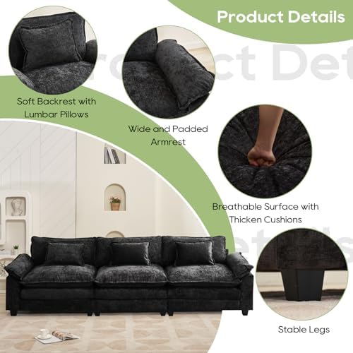 Oprisen 120" Modular Sectional Sofa, Comfy 3 Seater Deep Cloud Couch