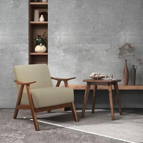 Lexicon Mid Century Modern Accent Chair with Walnut Wood Frame, Light Brown