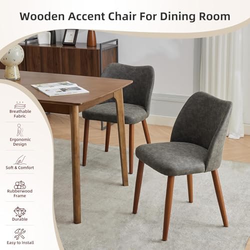 GarveeHome Wooden Dining Chair Set of 4 Upholstered Leather Dining Chair