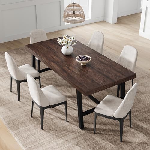 Garvee 71" Large Kitchen Table, Industrial Wood Dining Table, Rustic Birch