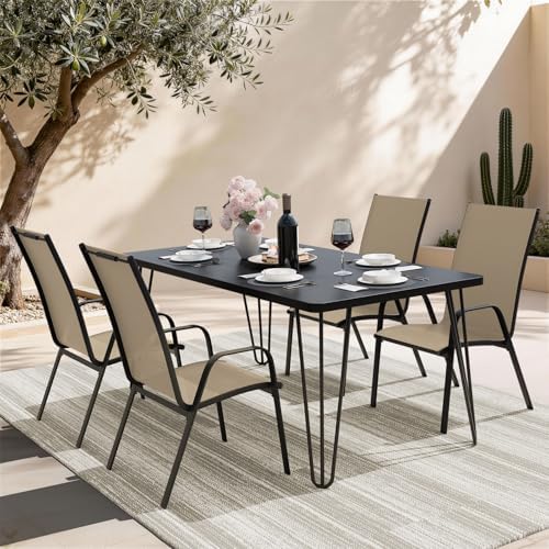 JEAREY Patio Dining Chairs Set of 4, Stackable Outdoor Chairs, Beige