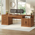 SEDETA 70.9" Executive Desk, Fluted Office Desk with Drawers, Fluted Brown