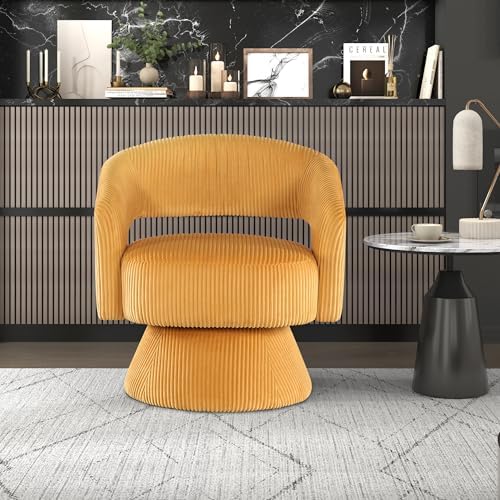 Lexicon Modern Comfy Corduroy 360 Degree Swivel Accent Chair, Yellow