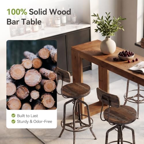 LITTLE TREE Solid Wood Bar Height Table, 70.87” Long Narrow High Top Table