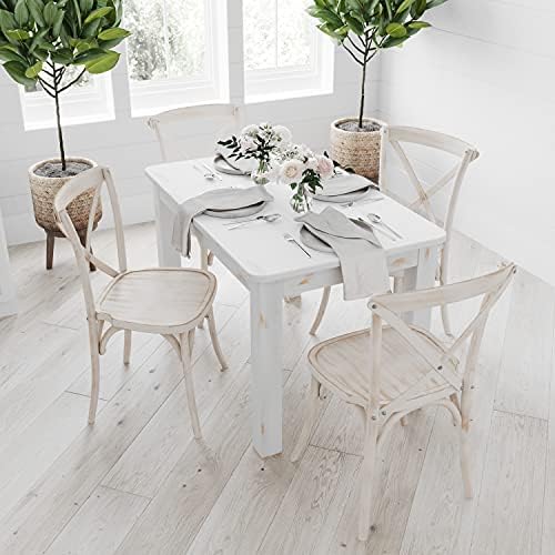Merrick Lane Jessamine 46" x 30" Rectangular Rustic Solid Pine Farm Dining Table, Antique Farmhouse Wooden Dining Table for Kitchens and Parties, Rustic White