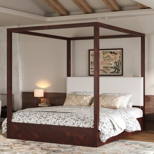 King Size Canopy Bed with Upholstered Headboard (Espresso)