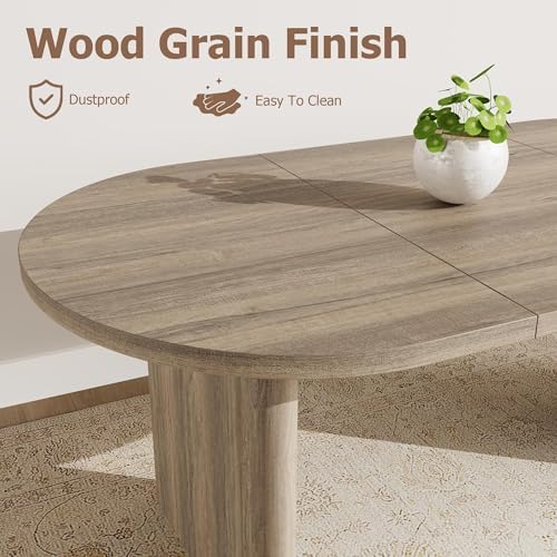 GarveeHome 70.87" Long Oval Dining Table with Wooden Base for 6-8 People