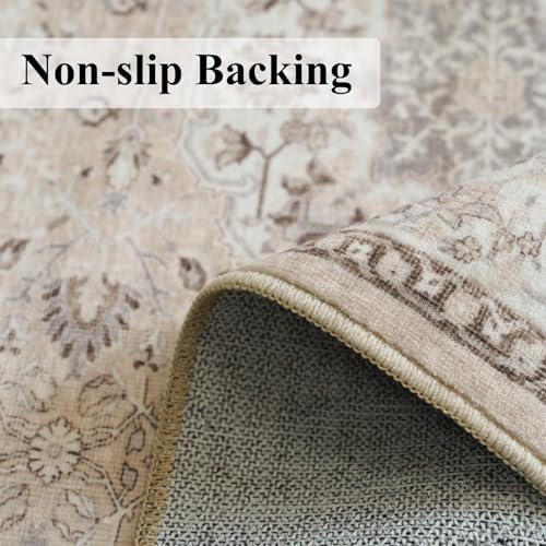 Washable 3x8 Kitchen Runner Rug: Indoor Oriental Hallway Carpet Low-Pile Stain Resistant Entryway Bathroom Area Rug Non Slip Vintage Soft Floor Mat for Living Room Bedroom Boho Home Decor(3x8,Beige)