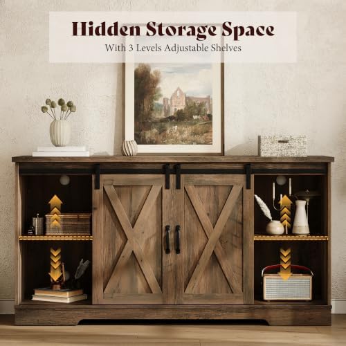 AMERLIFE 59" Fireplace TV Stand for TVs up to 65" with Sliding Barn Doors