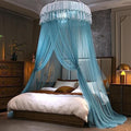 Kertnic Mosquito Net Bed Canopy for Girls, Princess Canopy Bed Curtain Fine Sheer Mesh Dome Bed Canopies, Girls & Adults Lace Tent for Twin Full Queen King Bed (Lake Blue)