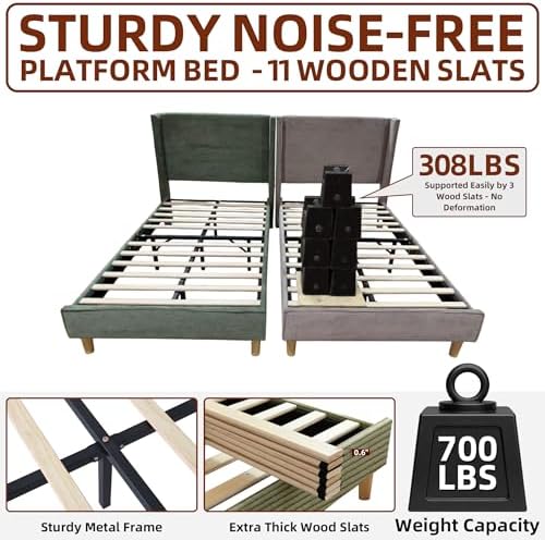 Twin Corduroy Upholstered Platform Bed with Headboard Wingback, Turtle