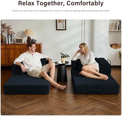 59" Convertible Sofa Bed, Boneless Sleeper Futon Couch for Small Spaces