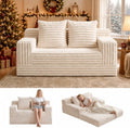 Erament Boneless Loveseat Convertible Sofa Bed, Folding Floor Futon Sleeper Sofa Couch Bed- Boneless Foldable Couch, Corduroy Pull Out Sofa Bed with 2 Pillows for Living Room & Bedroom