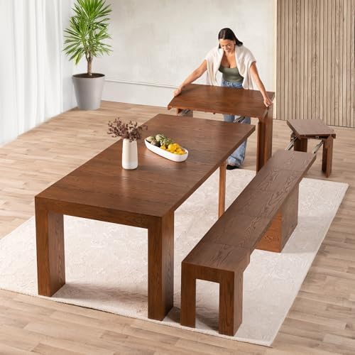 Transformer Table Solid Wood Extendable Dining Table, Brown