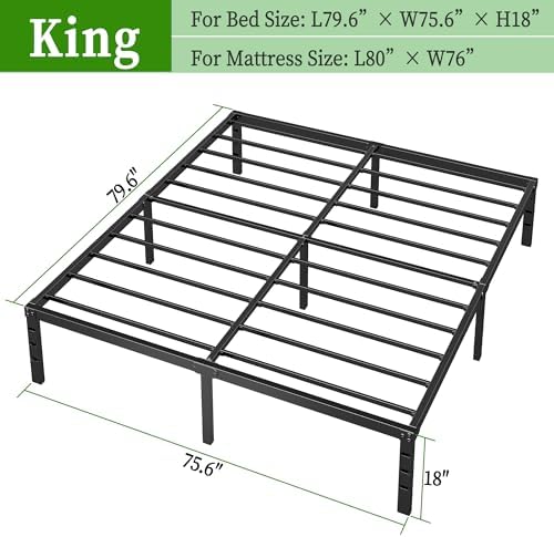 Metal Platform Bed Frame King Size, 18 Inch Height with Heavy Duty Steel Support, No Box Spring Needed, Easy Assembly and Underbed Storage,Black