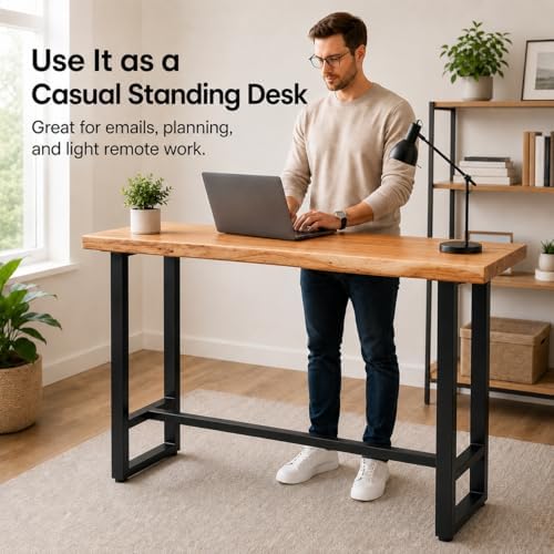 Solid Pine Wood Bar Table 47.2" - Industrial Counter Height Pub Table with Heavy Duty Steel Frame - Narrow High Top Table for Kitchen Island Home Bar & Small Spaces - Rustic Farmhouse (No Stools)